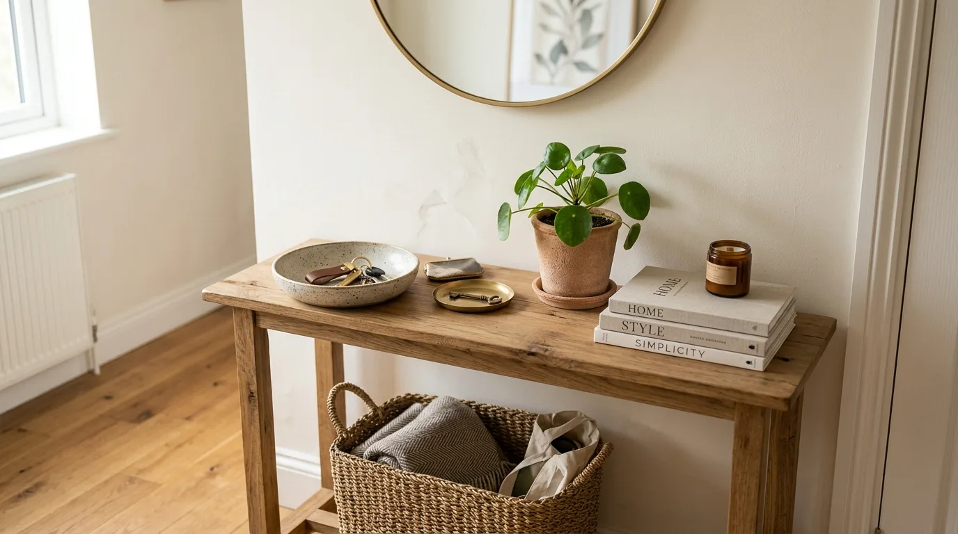 Add wall hooks to free the floor immediately inspiration for a small entryway.